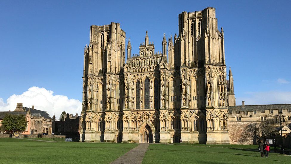 Wells cathedral in the sunshine