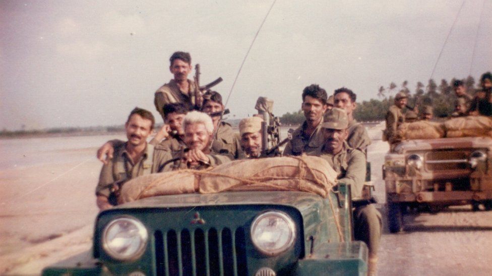 Sheonan Singh with his men in northern Sri Lanka 30 years ago