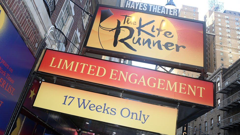 The Kite Runner sign outside the Hayes Theatre on Broadway