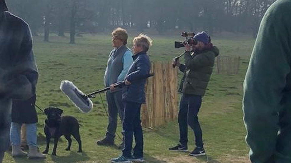 Clare Balding filming in Richmond Park