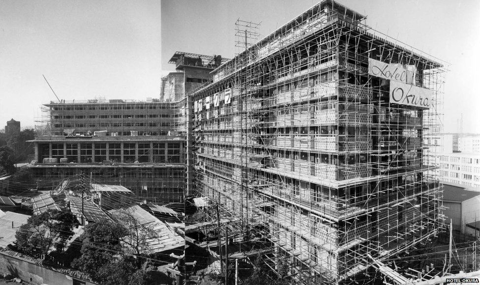Picture of Hotel Okura under construction in the early 1960s