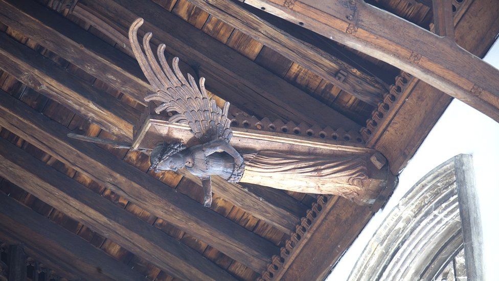 One of the angels on the roof of St Nicholas' Chapel in King's Lynn