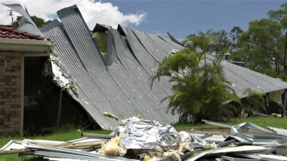 A Queensland house damaged during a severe storm