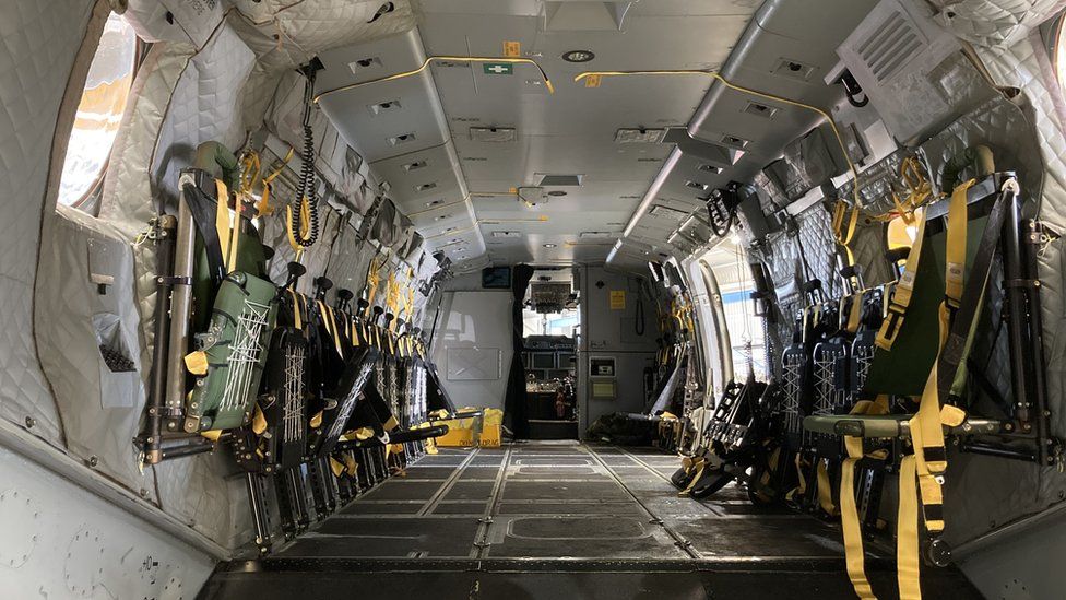 Inside the helicopter