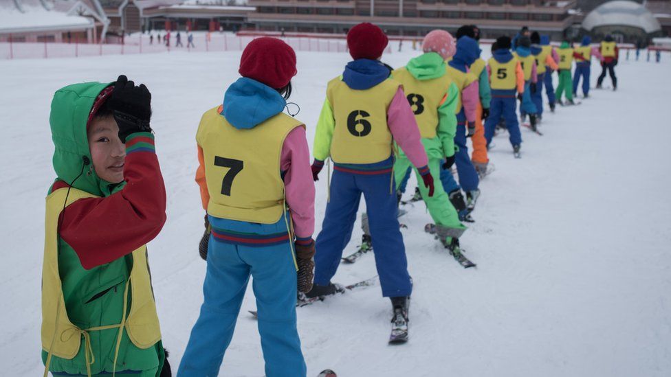 Skiers at North Korea's Masikryong ski resort in 2017