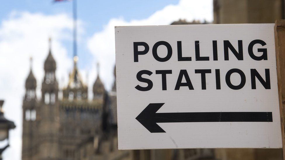 Polling station sign in Westminster