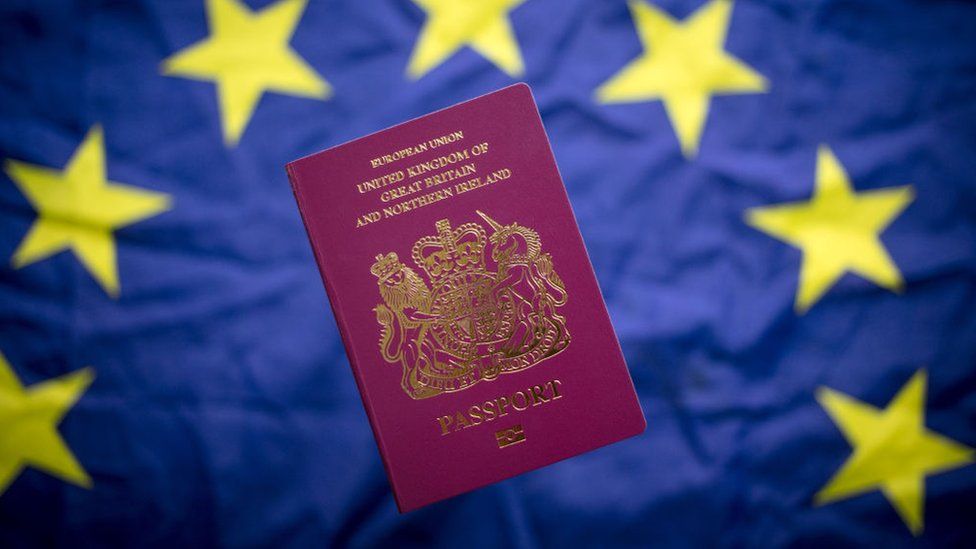UK passport on EU flag
