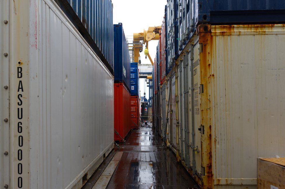 containers loaded onto the vessel