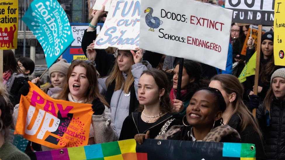 Members of the NEU union demonstrating in London