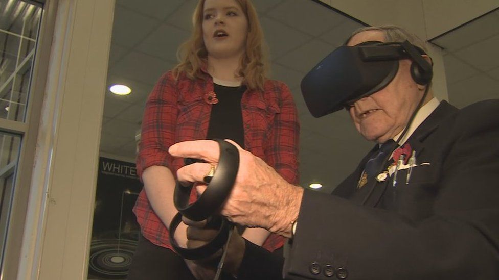 Veteran with virtual reality headset