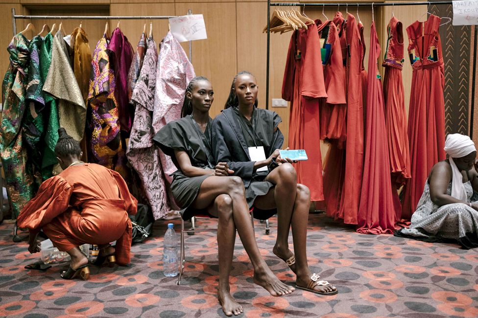 Models backstage at a hotel in Dakar, Senegal - Saturday 9 December 2023