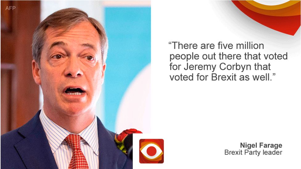 Nigel Farage saying: There are five million people out there that voted for Jeremy Corbyn that voted for Brexit as well."