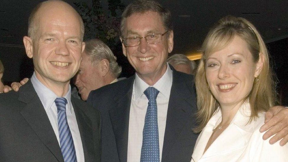 Lord Ashcroft with William Hague and Ffion Hague in 2006