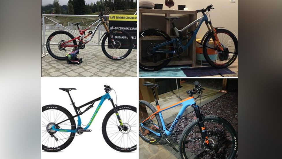 Composite image of four mountain bikes