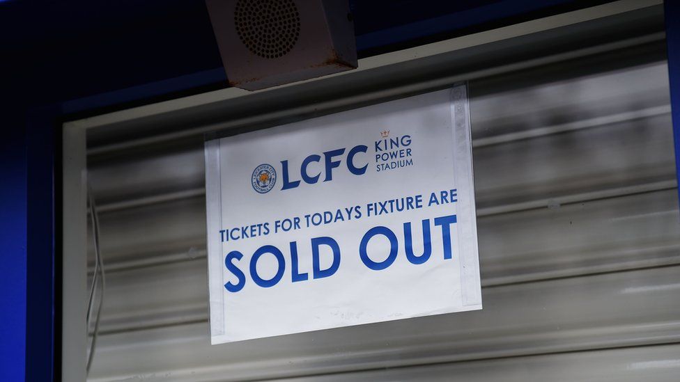 Sign up at King Power Stadium showing tickets have sold out for a Leicester City match