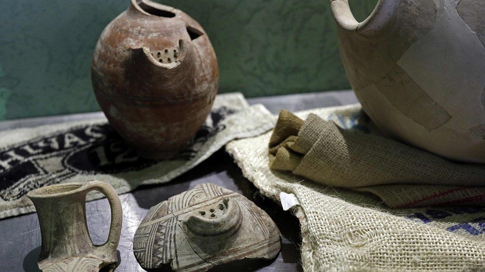 Ancient pottery displayed during the beer's unveiling