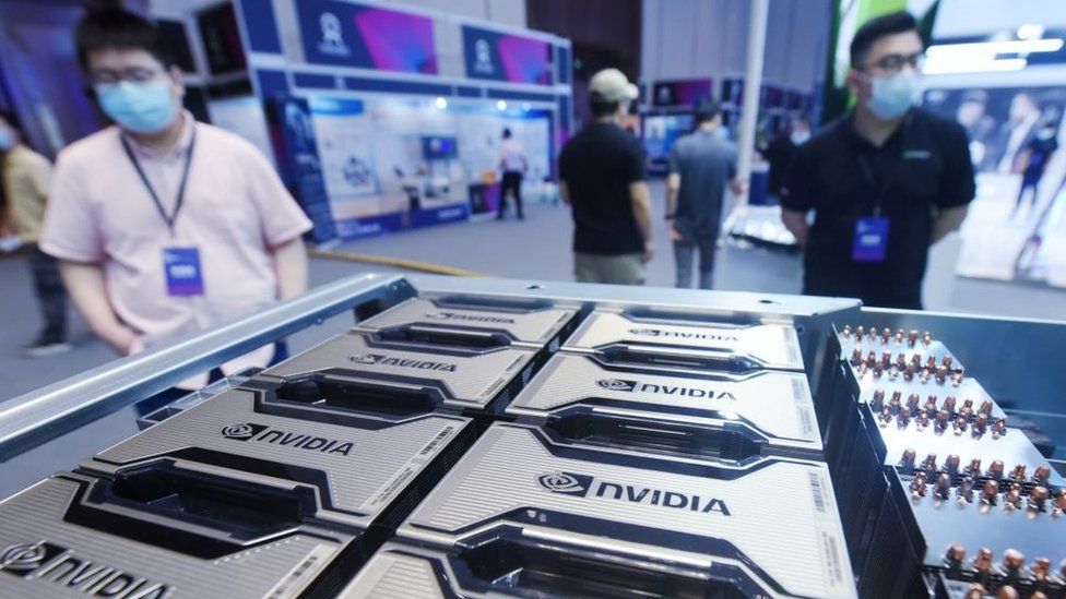 The world's first AI general infrastructure system built on NVIDIA A100 chips on display in Hangzhou China.