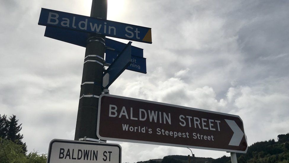 Signs on Baldwin Street, Dunedin