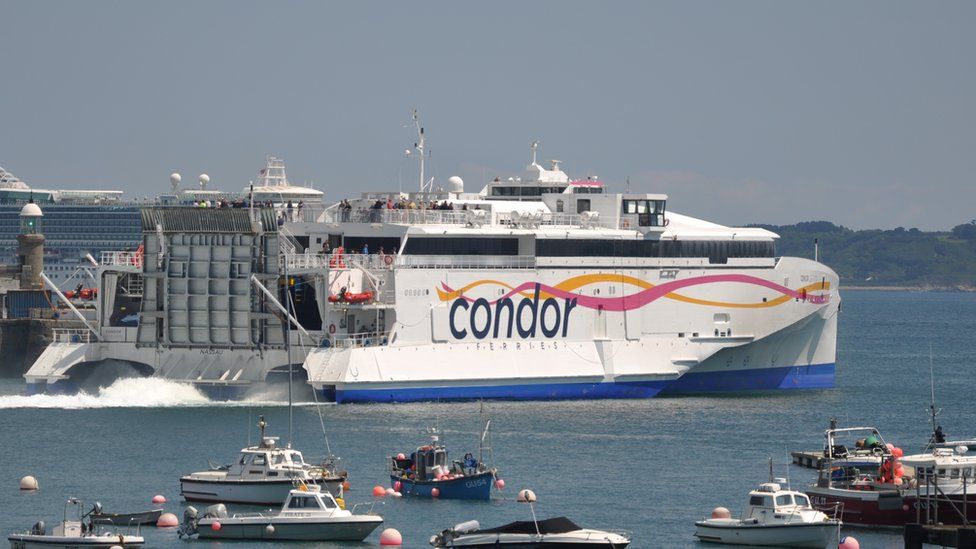 Condor Liberation leaving Guernsey's St Peter Port Harbour