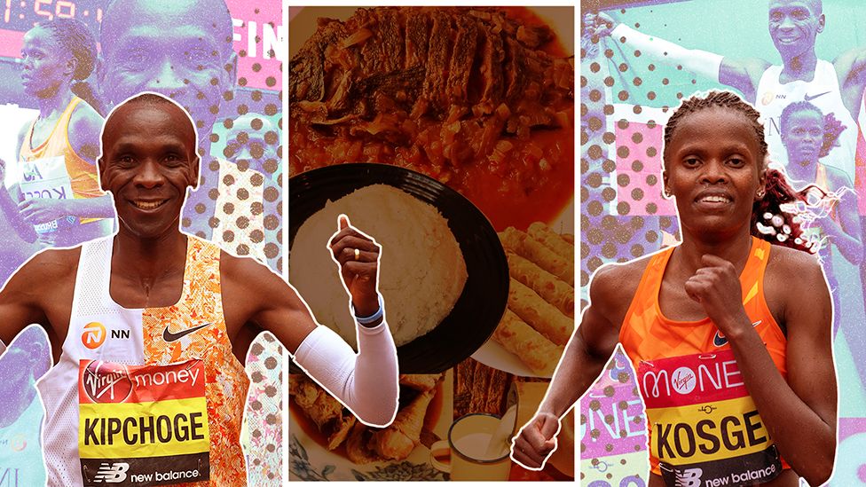 Photo composition of Eliud Kipchoge (left) and Brigid Kosgei (right)