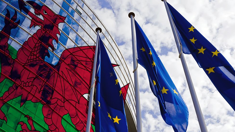 Welsh flag projected onto the European Commission