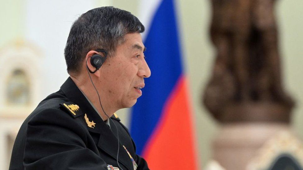 Chinese Defence Minister Li Shangfu attends a meeting with Russian President at the Kremlin in Moscow on April 16, 2023.