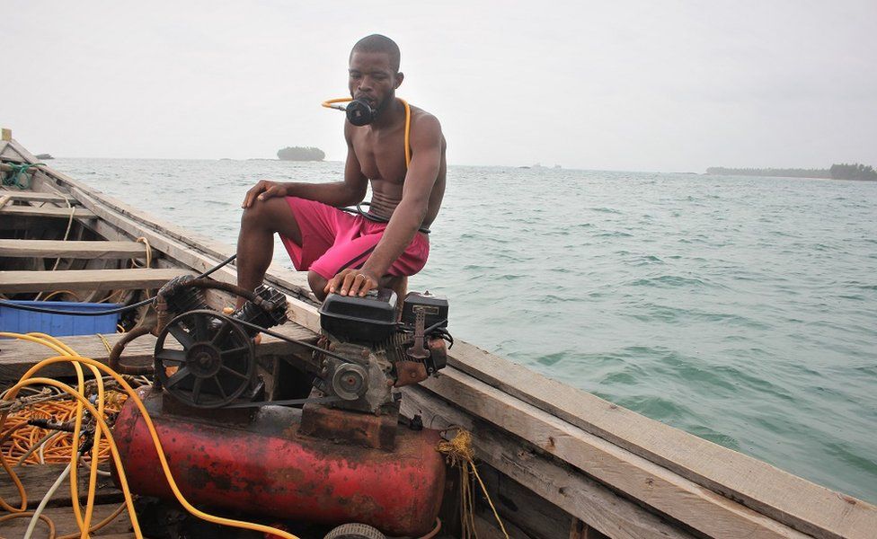 Man wearing breathing equipment