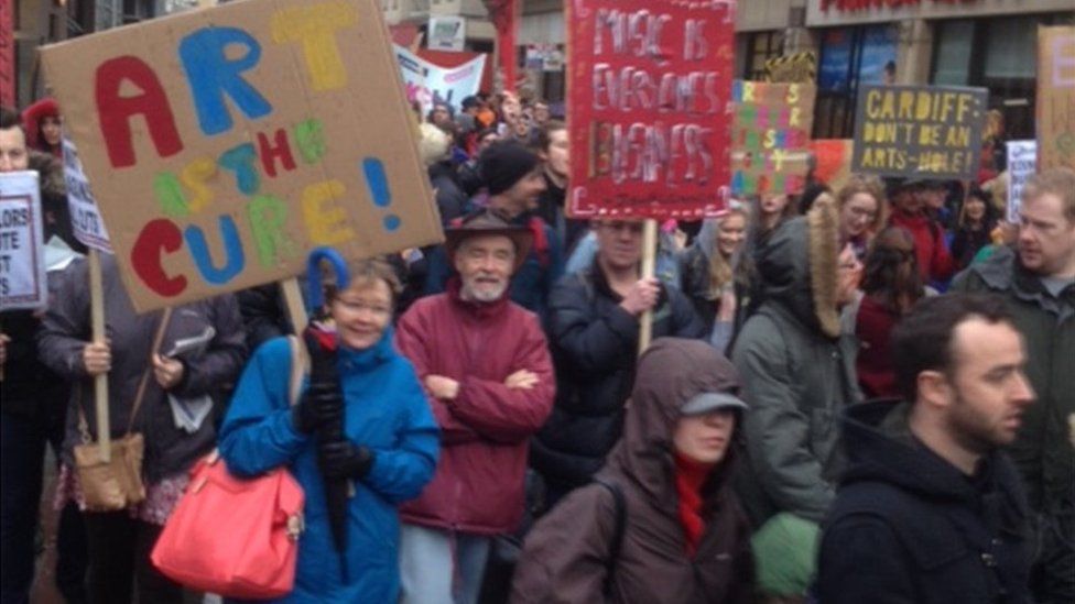 Arts demonstration in Cardiff