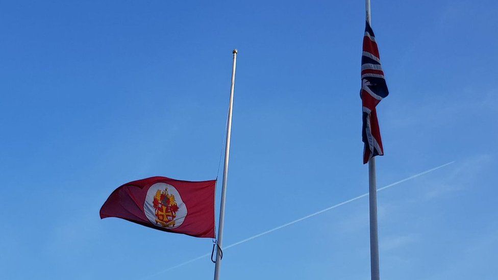 Flags at half mast outside of Wolverhampton Civic Centre