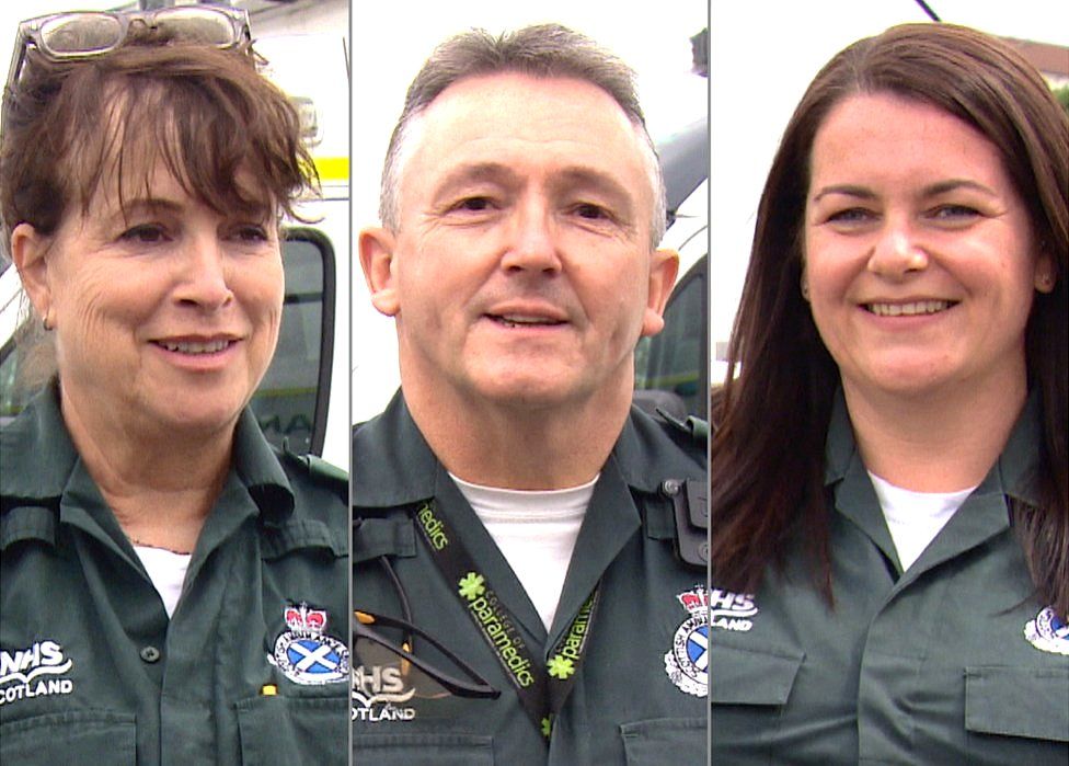 Paramedics Sheila Parr, Harry Trodden and Nikki Wilson