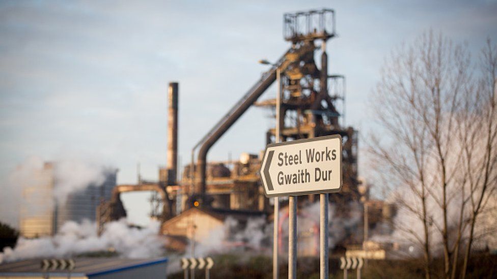 A sign pointing to Port Talbot steelworks