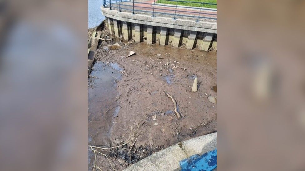 Mud and river bottom exposed at Thornaby