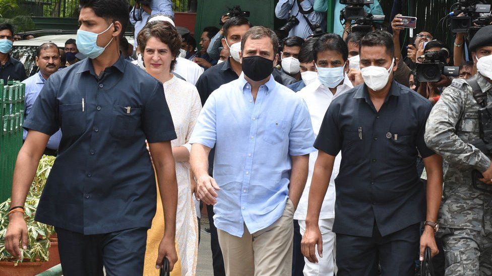 Congress leader Rahul Gandhi during the Satyagrah March from All India Congress Committee (AICC) Headquarters to Enforcement Directorate (ED) office to appear before ED after being summoned in the National Herald case, at AICC Headquarters on June 13, 2022 in New Delhi, India.