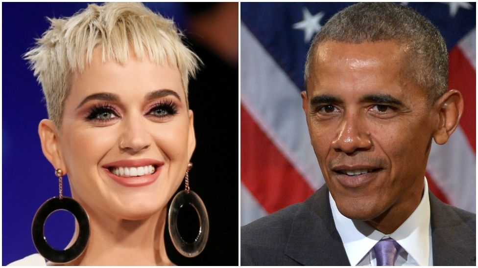 A composite image showing US singer Katy Perry and former US President Barack Obama
