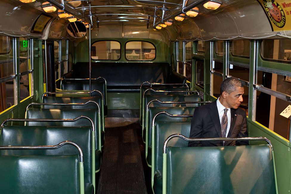 Obama on Rosa Parks bus