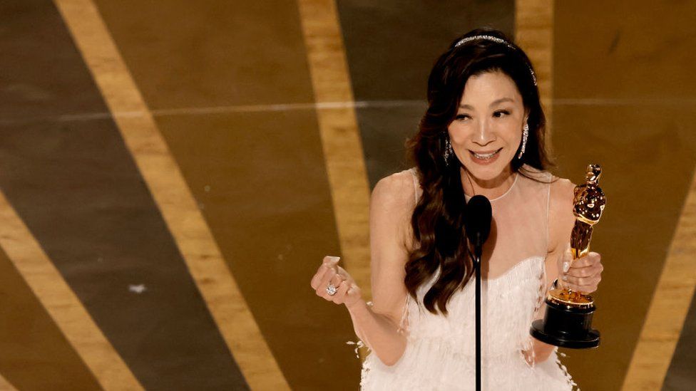 Michelle Yeoh delivers acceptance speech after winning Best Actress Oscar.