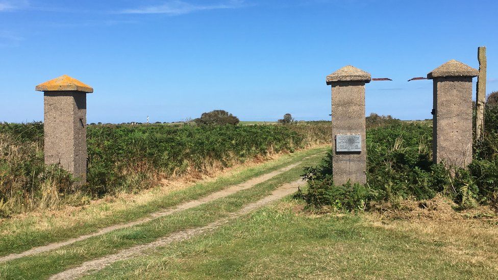 Entrance posts of Lager Sylt, the western-most concentration camp in the Third Reich, close to Alderney's airport