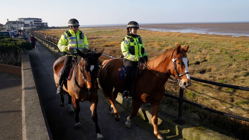 Mounted police in Knott End
