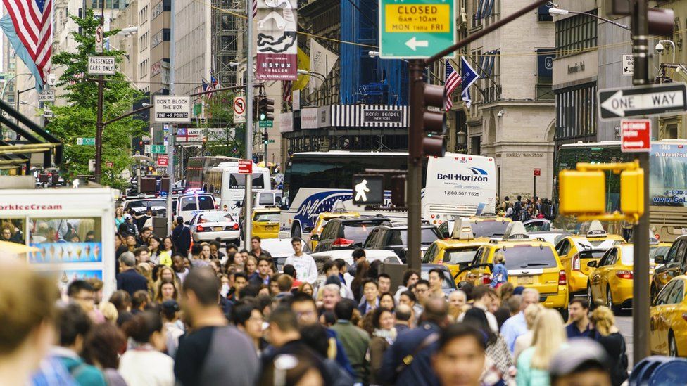 Stock image of a busy street in New York City