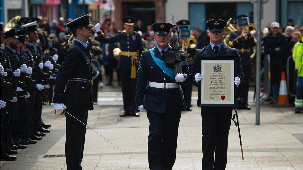 The ceremonial certificate was paraded to members of the Royal Air Force
