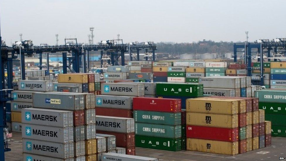 Containers waiting to be shipped out of the port of Felixstowe