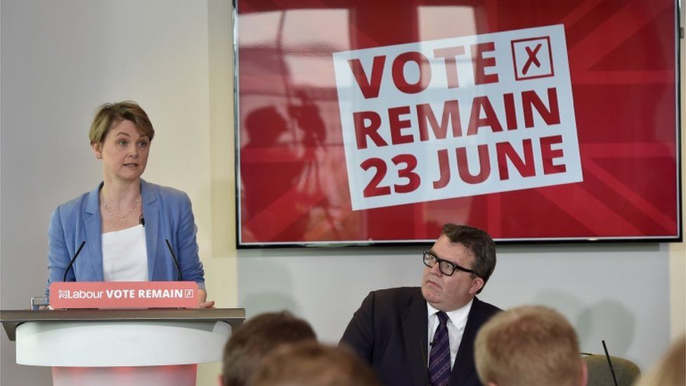 Yvette Cooper and Tom Watson at Labour Remain event