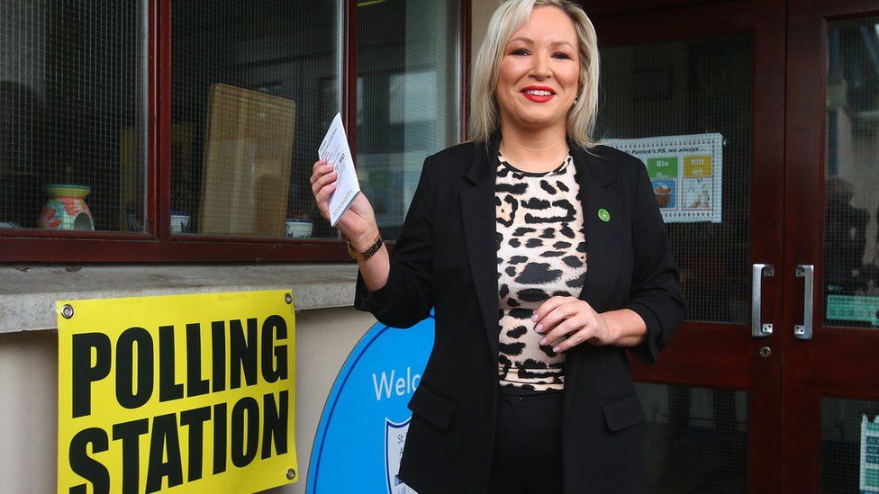 Michelle O'Neill at a polling station
