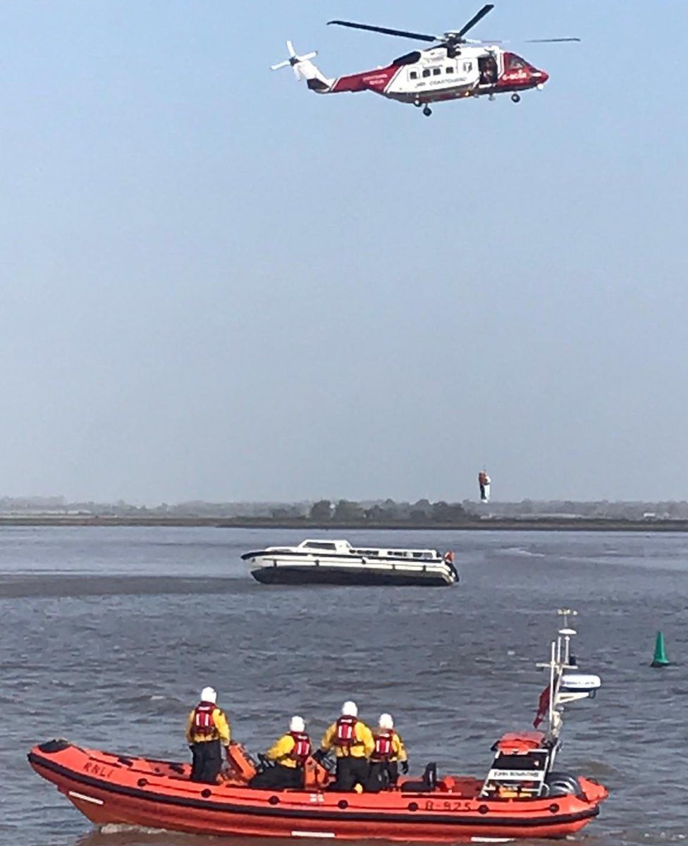 Rescue of people from cruiser at Breydon Water, Norfolk