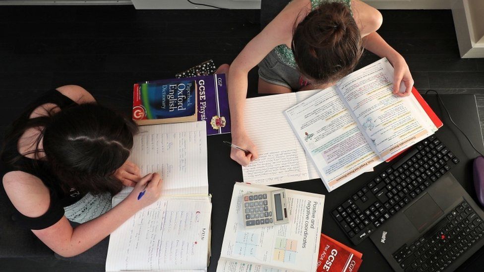 Two female children studying at home during the coronavirus lockdown