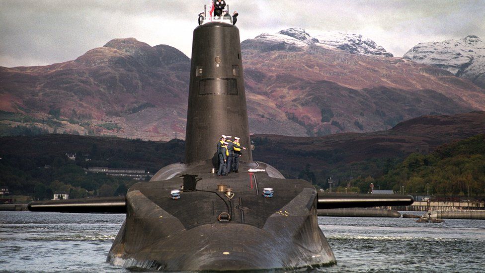 Vanguard nuclear submarine on the River Clyde
