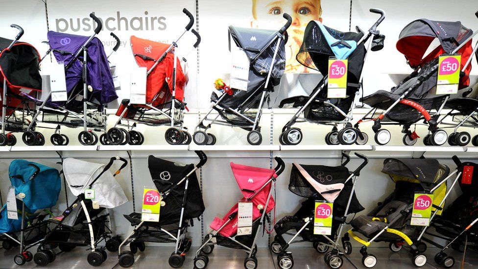 Pushchairs at a Mothercare store