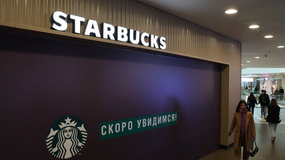 A closed Starbucks store in Russia