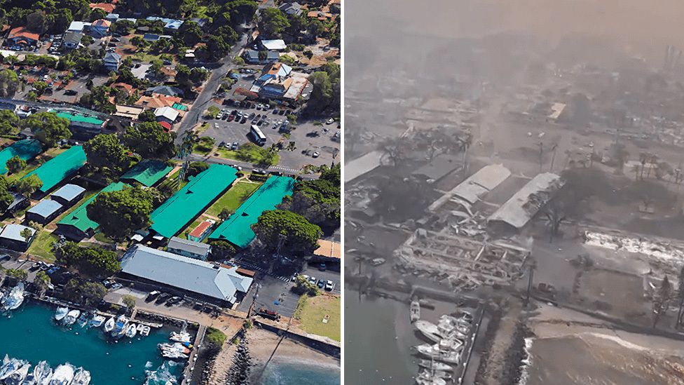 Before and after image of Lahaina
