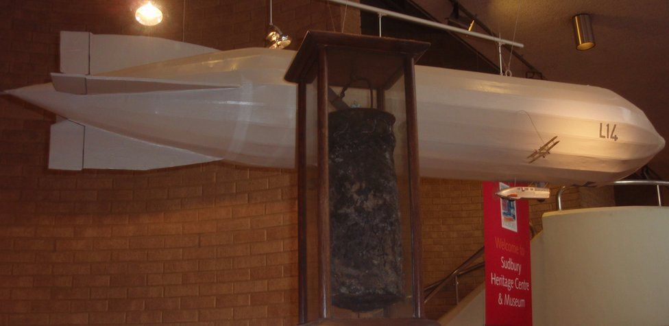 Zeppelin model and actual incendiary bomb